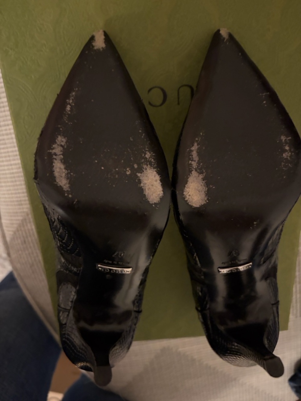 Gucci Black Python Pointed Toe Lace/Mesh GG logo and Leather Pumps - Picture 5 of 10